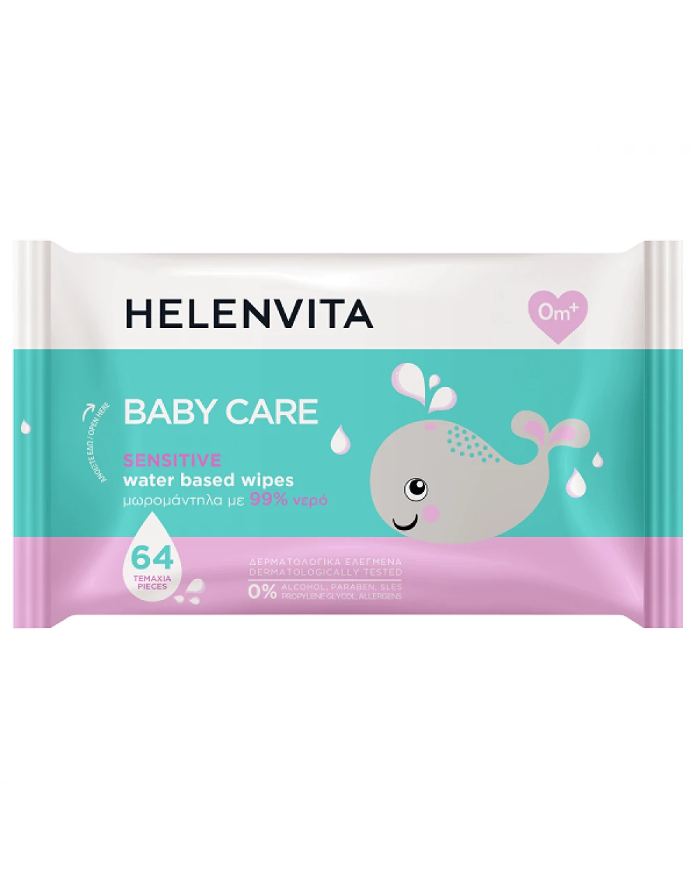 Helenvita Baby Care Sensitive Water Based Wipes 64Τεμάχια