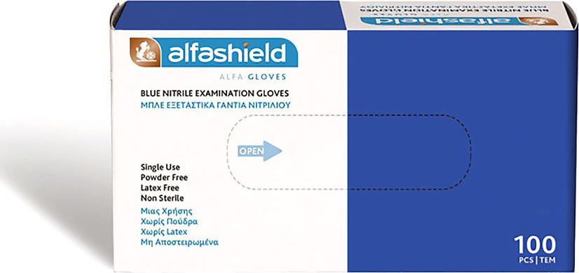 Karabinis Alfashield Blue Nitrile Examination Gloves Size M 100Τεμάχια